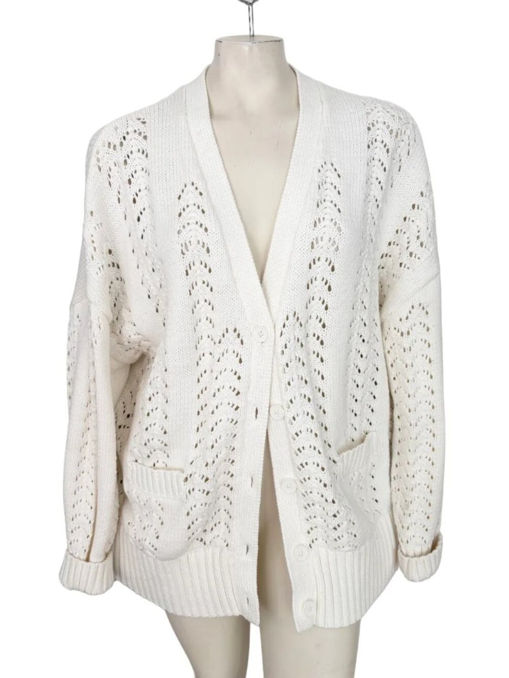 NWT SCOOP White Crochet Knit Button Front Cardigan SZ XL
